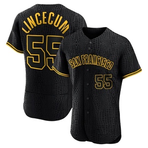 Men's San Francisco Giants Tim Lincecum Authentic Black Snake Skin City Jersey